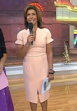 Hoda’s beige v-neck sheath dress on Today