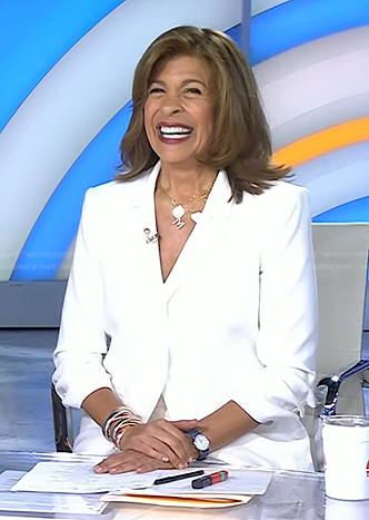 Hoda’s white ruched sleeve blazer on Today