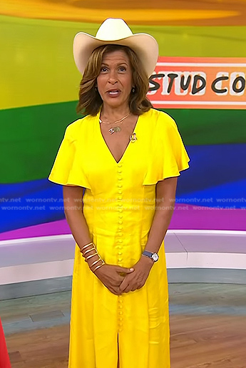 Hoda's yellow button front flutter sleeve dress on Today