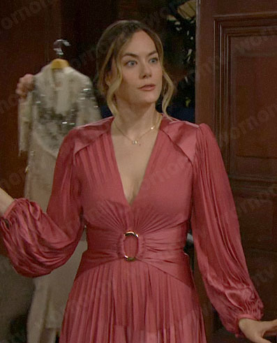 Hope's pink pleated dress on The Bold and the Beautiful