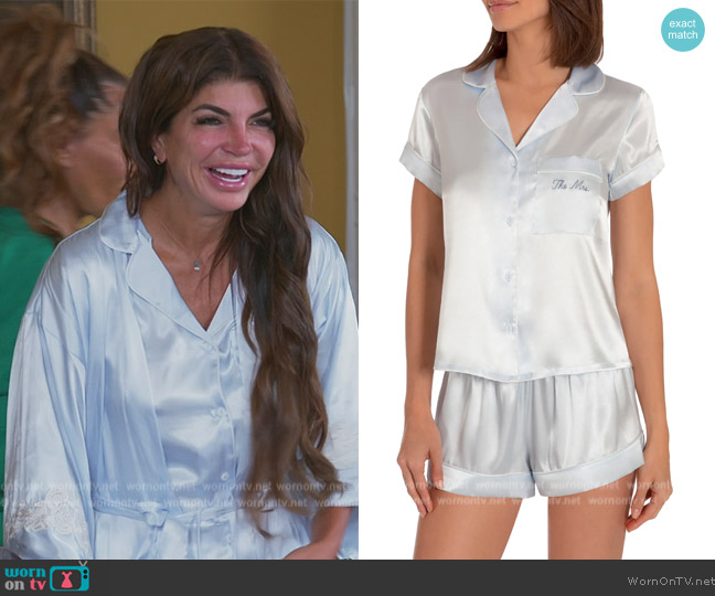 In Bloom by Jonquil Bride Bridesmaid Mrs Satin Short Pajamas worn by Teresa Giudice on The Real Housewives of New Jersey