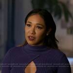 Iris’s purple keyhole cutout sweater on The Flash