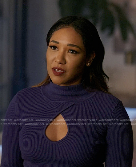 Iris's purple keyhole cutout sweater on The Flash