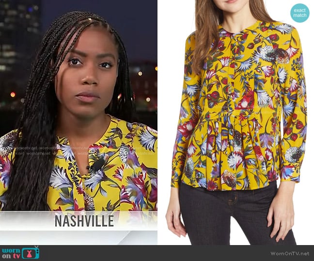 J. Crew Silk Pleated Popover in Floral Print worn by Priscilla Thompson on Today