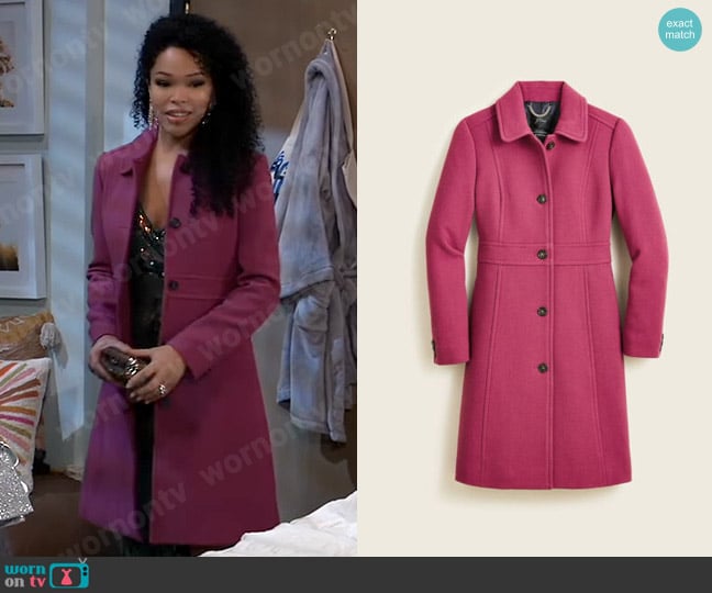 J. Crew Lady Coat in Raspberry worn by Portia Robinson (Brook Kerr) on General Hospital