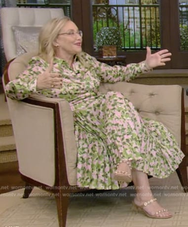 J. Smith-Cameron’s green floral print shirtdress on Live with Kelly and Mark