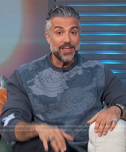 Jaime Camil’s gray cloud print sweatshirt on Access Hollywood