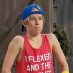 Jake’s red I Flexed and the Sleeves Fell Off tank on Bunkd