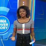 Janai’s striped tee and black leather skirt on Good Morning America