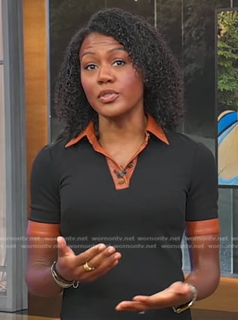 Janai's black leather-trim polo dress on Good Morning America