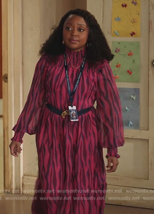 Janine's pink animal stripe print maxi dress on Abbott Elementary