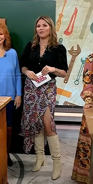 Jenna’s black top and printed asymmetric skirt on Today