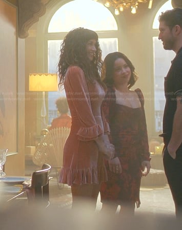 Jenna Peréz's pink velvet mini dress on Good Trouble