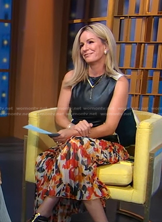 Jennifer's colorblock leather top and floral skirt on Good Morning America