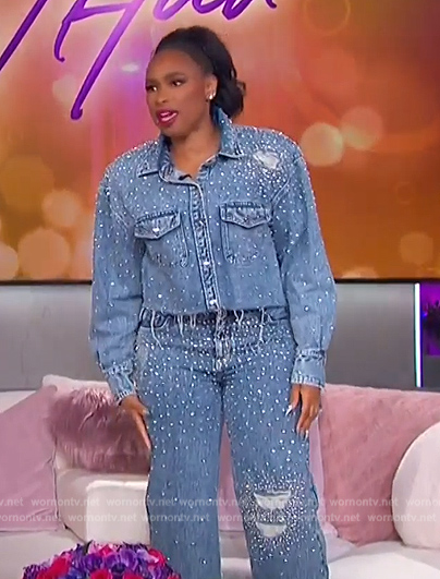 Jennifer's embellished denim jacket and pants on The Jennifer Hudson Show