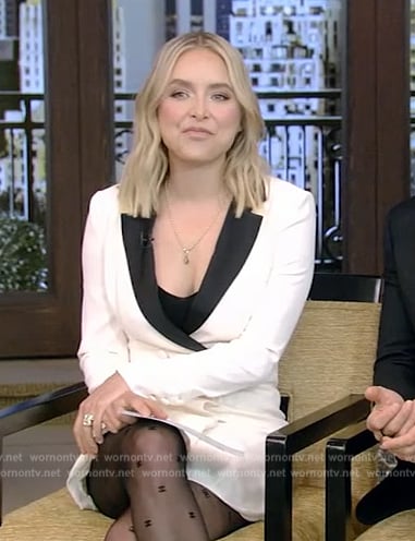 Jenny Mollen’s white contrast blazer dress on Live with Kelly and Ryan