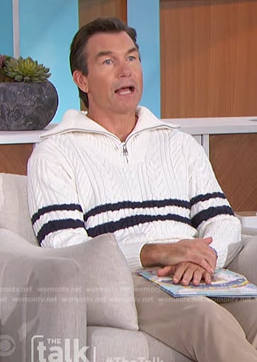 Jerry’s white stripe cable knit sweater on The Talk