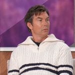 Jerry’s white stripe cable knit sweater on The Talk