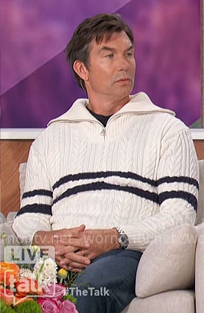 Jerry's white stripe cable knit sweater on The Talk