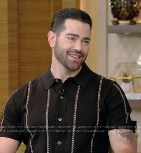 Jesse Metcalfe’s black stripe button down shirt on Live with Kelly and Ryan