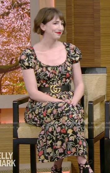 Jessica Giles' black floral print scoop neck dress on Live with Kelly and Mark