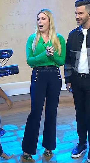 Jill’s green shirt and button detail pants on Today