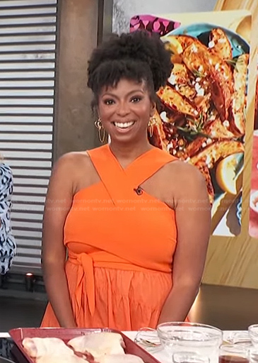 Jocelyn Delk Adams’s orange halter dress on Access Hollywood