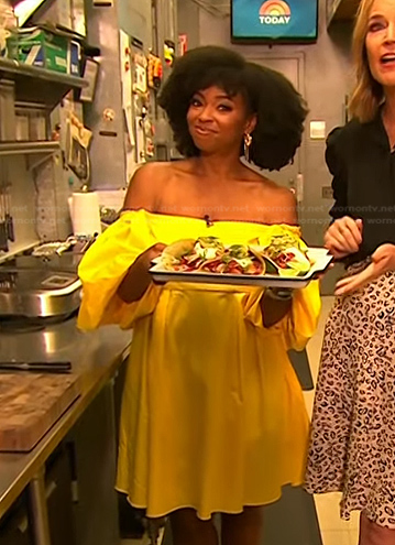 Jocelyn Delk Adams's yellow off-shoulder dress on Today