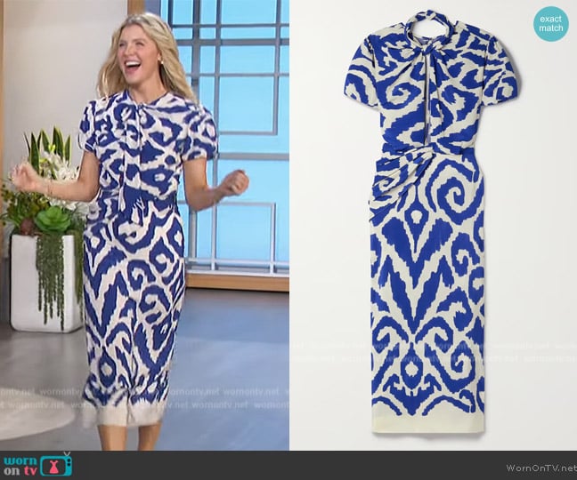 Johanna Ortiz Plantas Marinas cutout printed silk crepe de chine midi dress worn by Amanda Kloots on The Talk