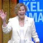 Judy Blume’s white tweed blazer on Live with Kelly and Mark