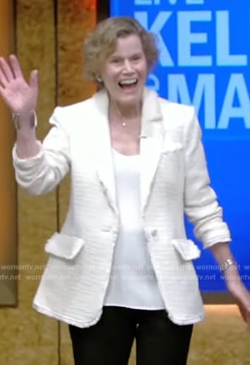 Judy Blume’s white tweed blazer on Live with Kelly and Mark