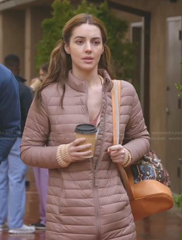 Jules's pink puffer jacket on Greys Anatomy
