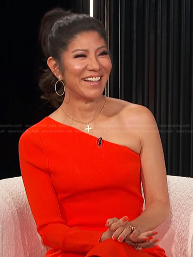 Julie Chen Moonves’s red one-shoulder dress on E! News