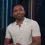 Justin’s grey textured zip polo shirt on E! News