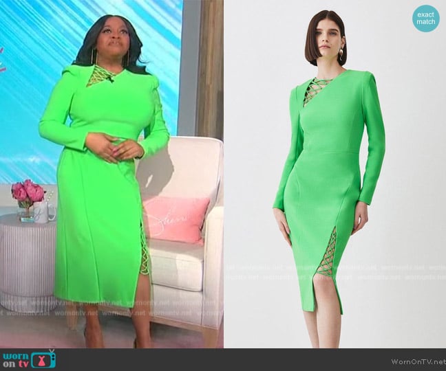 Karen Millen Tall Scuba Crepe Lace Up Detail Woven Maxi Dress worn by Sherri Shepherd on Sherri