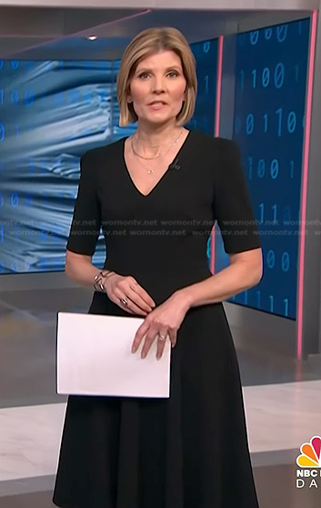 Kate Snow’s black v-neck dress on NBC News Daily