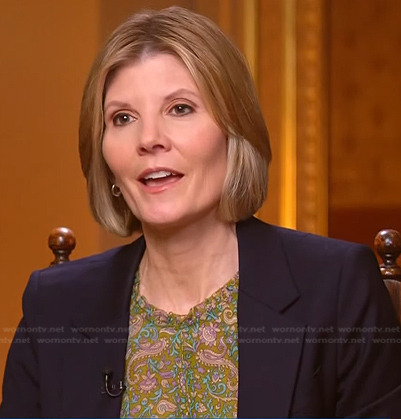 Kate Snow's green paisley print top on NBC News Daily