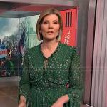 Kate Snow’s green printed tie neck dress on NBC News Daily