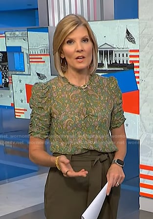 Kate Snow’s green paisley print top on NBC News Daily