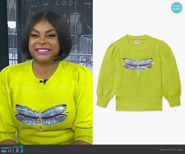 Kate Spade Dragonfly Embellished Sweater worn by Taraji P. Henson on Today