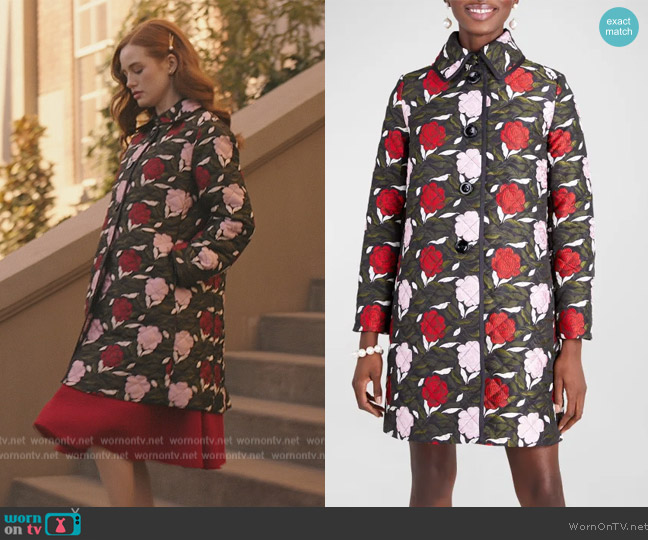 Kate Spade Rose Garden Quilted Brocade Topper worn by Cheryl Blossom (Madelaine Petsch) on Riverdale