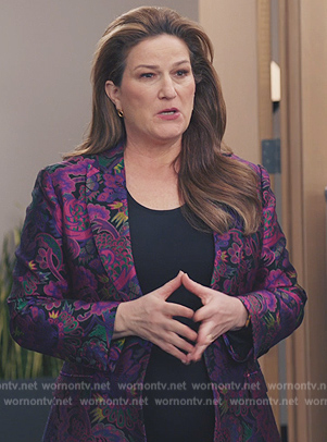 Katherine’s purple floral jacquard blazer on American Auto