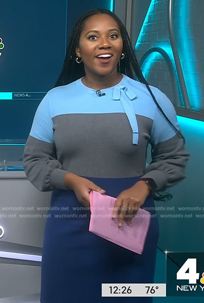 Kay Angrum’s colorblock tie neck dress on NBC News Daily