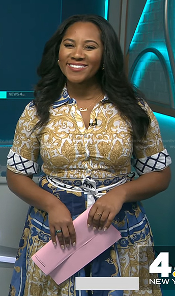 Kay Angrum’s printed tie waist shirtdress on NBC News Daily