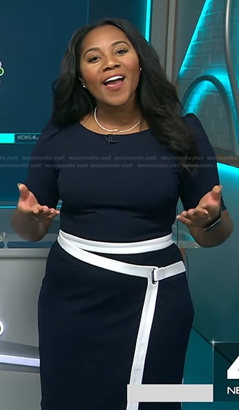 Kay Angrum’s navy contrast trim dress on NBC News Daily