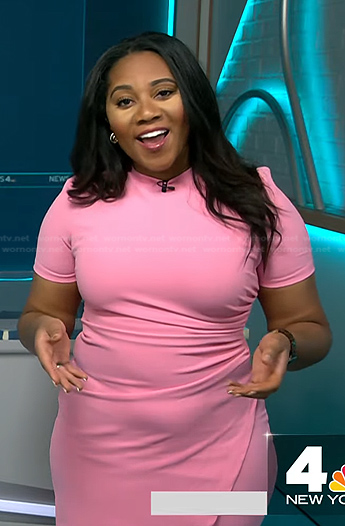 Kay Angrum's pink short sleeve gathered dress on NBC News Daily