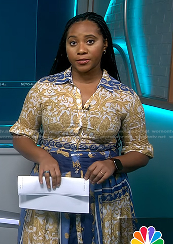 Kay Angrum’s printed tie waist shirtdress on NBC News Daily