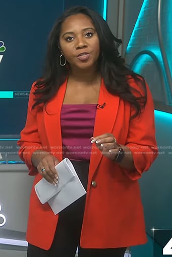 Kay Angrum’s red ruched sleeve blazer on NBC News Daily