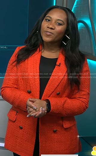 Kay Angrum’s red tweed blazer on NBC News Daily