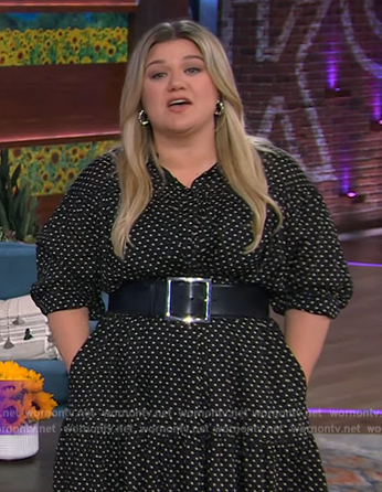 Kelly's black polka dot print dress on The Kelly Clarkson Show